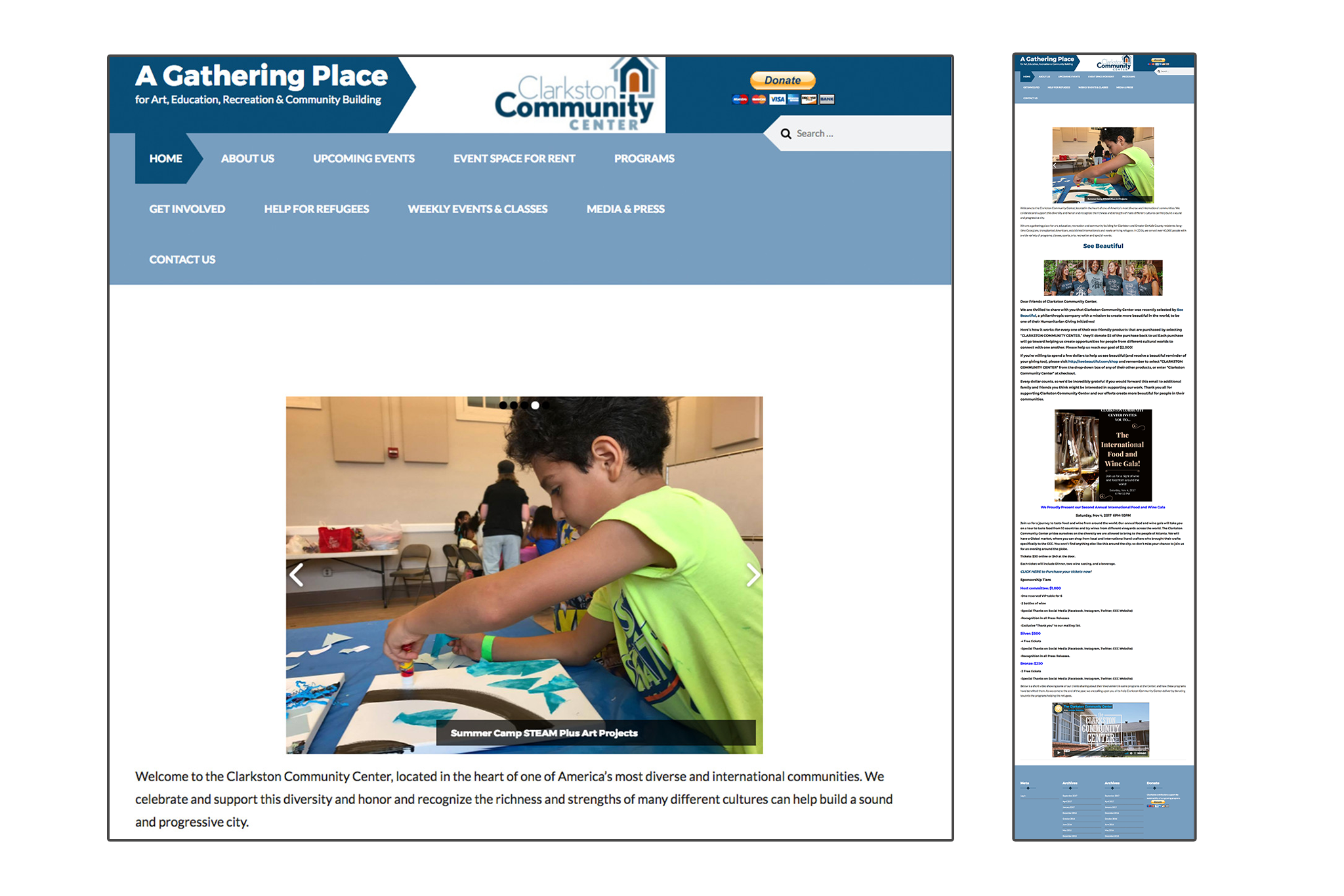 Original Clarkston Community Center homepage layout